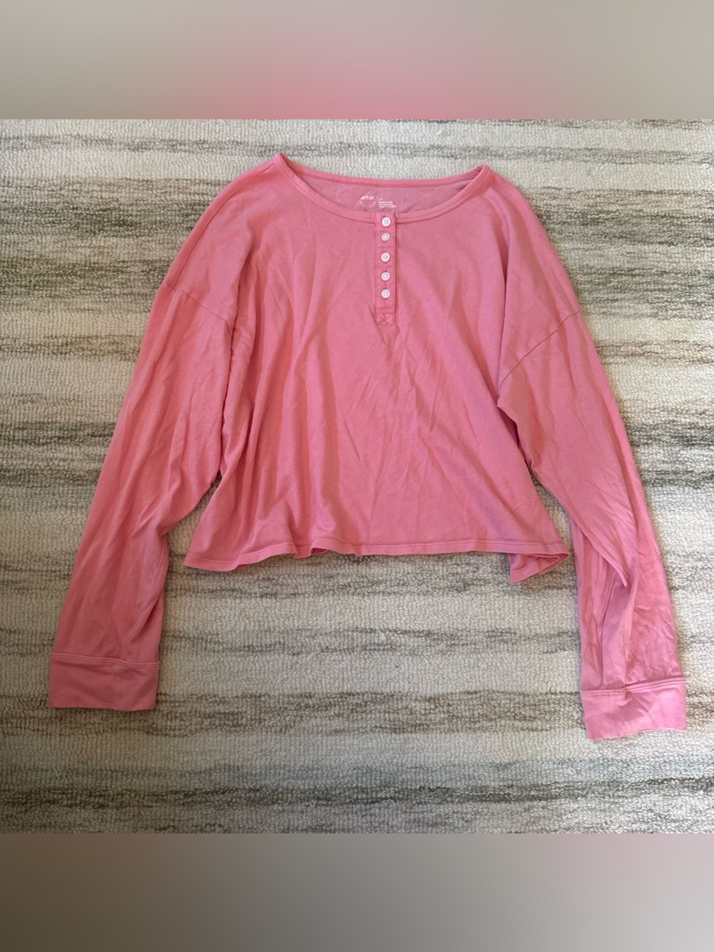 aerie Cropped Long-Sleeve Henley Top in Dusty Rose